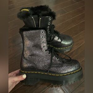 Doc martens - platform, Black glitter, black fuzzy inside
